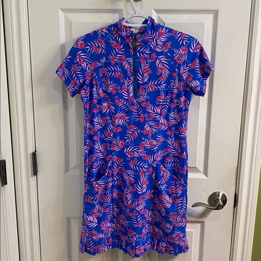 TZU TZU SHILOH Flamingo Blue Pink dress Tennis golf pleated Women’s Small Travel